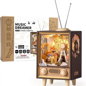 Robotime Rolife Music Box Sunset Carnival with Light 3D Wooden Puzzle  Kits Toys for Children Kids Birthday Gifts AMT01