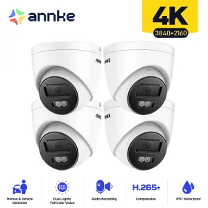 ANNKE 8MP Surveillance Camera 4K IR PoE IPC Build-in Mic Vehicle Human Detection CCTV Cameras Weatherproof